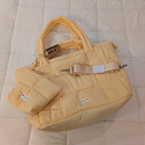 Wilo the Label butter yellow puffy quilted tote bag wide - Picture 1 of 5